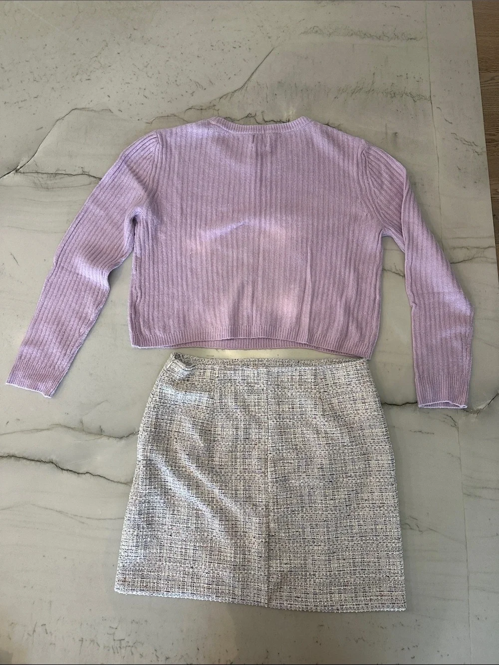 Blue Rain Lilac Tweed Mini Skirt and Knit Sweater Set